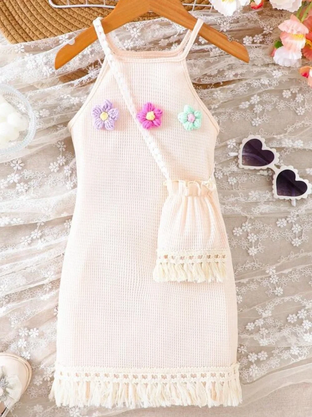 NWT! Girls Vacation/Summer Crochet Flower Tank Dress with matching purse size 9